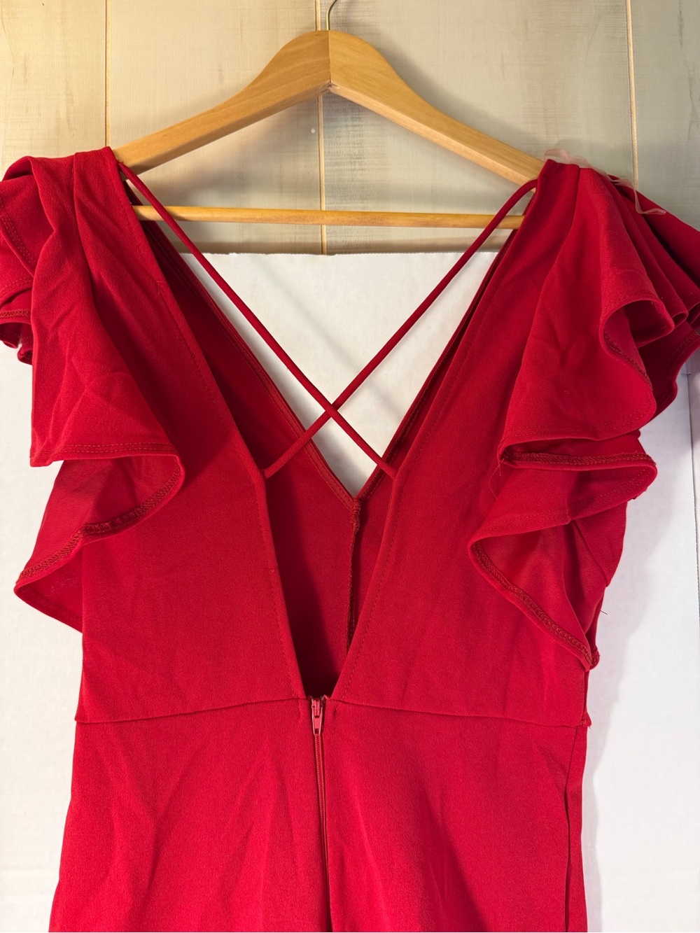Red Ruffle-Sleeve V-Neck Jumpsuit - Picture 3 of 6